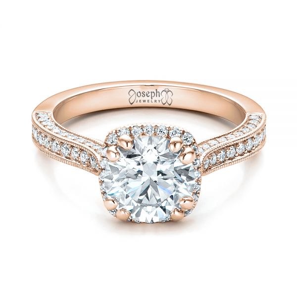 14k Rose Gold 14k Rose Gold Custom Diamond Halo Engagement Ring - Flat View -  101183