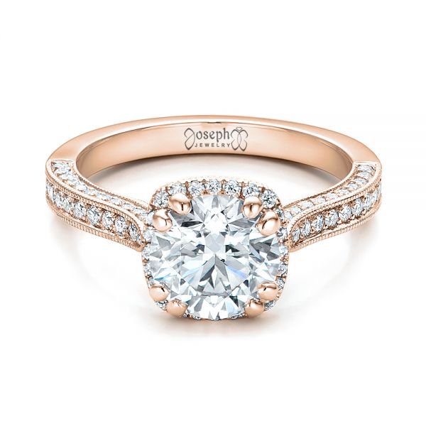 14k Rose Gold 14k Rose Gold Custom Diamond Halo Engagement Ring - Flat View - 101183