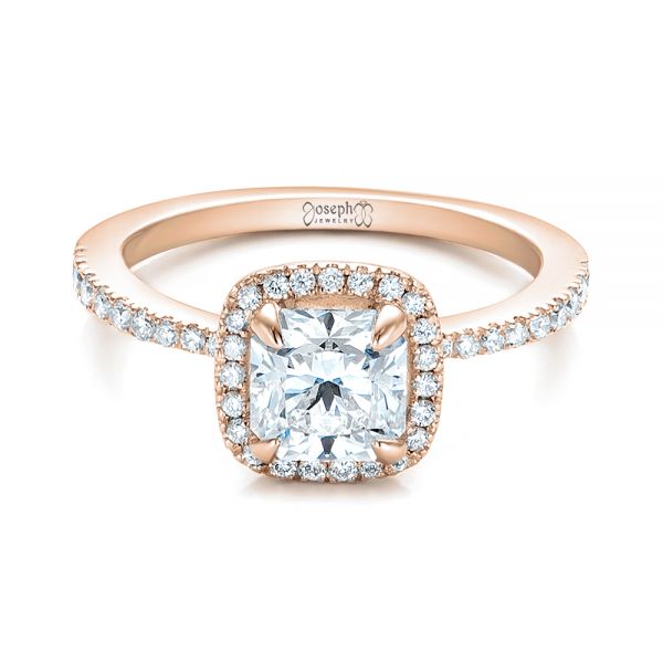 18k Rose Gold 18k Rose Gold Custom Diamond Halo Engagement Ring - Flat View -  101224