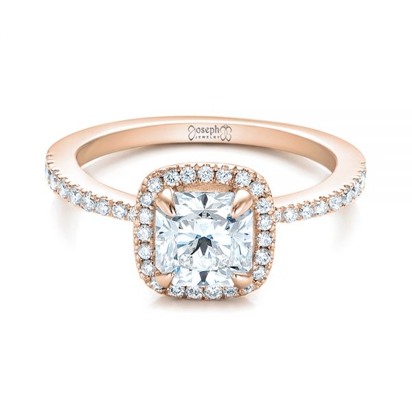 14k Rose Gold 14k Rose Gold Custom Diamond Halo Engagement Ring - Flat View - 101224