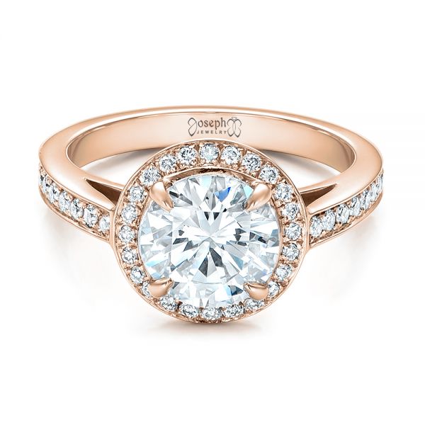 18k Rose Gold 18k Rose Gold Custom Diamond Halo Engagement Ring - Flat View -  101726