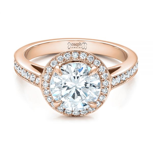 14k Rose Gold 14k Rose Gold Custom Diamond Halo Engagement Ring - Flat View - 101726