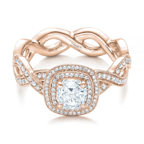 18k Rose Gold 18k Rose Gold Custom Diamond Halo Engagement Ring - Flat View -  102119