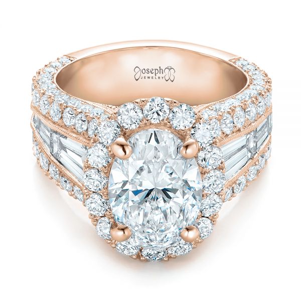 18k Rose Gold 18k Rose Gold Custom Diamond Halo Engagement Ring - Flat View -  102156