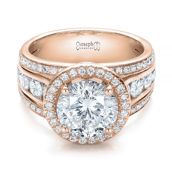 14k Rose Gold 14k Rose Gold Custom Diamond Halo Engagement Ring - Flat View - 102158