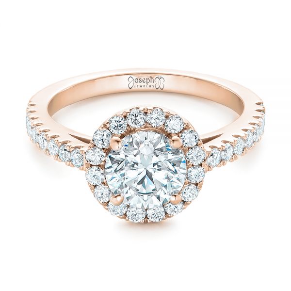 18k Rose Gold 18k Rose Gold Custom Diamond Halo Engagement Ring - Flat View -  102260