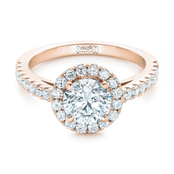 14k Rose Gold 14k Rose Gold Custom Diamond Halo Engagement Ring - Flat View - 102260