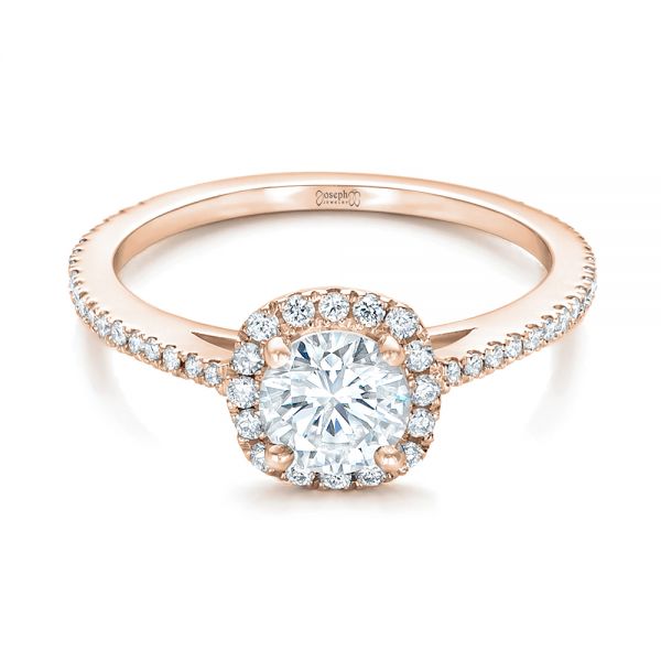 14k Rose Gold 14k Rose Gold Custom Diamond Halo Engagement Ring - Flat View -  102317