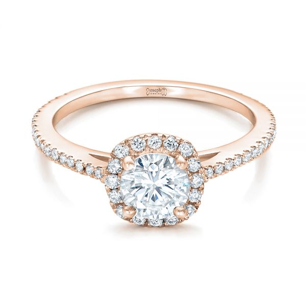 14k Rose Gold 14k Rose Gold Custom Diamond Halo Engagement Ring - Flat View - 102317