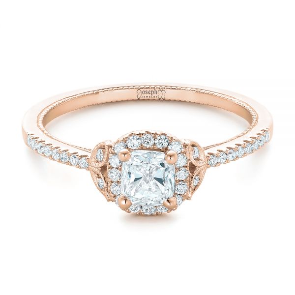 14k Rose Gold 14k Rose Gold Custom Diamond Halo Engagement Ring - Flat View -  102420