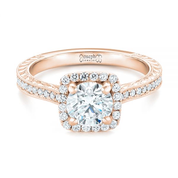 14k Rose Gold 14k Rose Gold Custom Diamond Halo Engagement Ring - Flat View - 102422