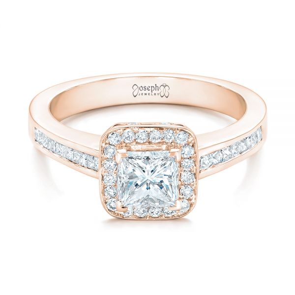 18k Rose Gold 18k Rose Gold Custom Diamond Halo Engagement Ring - Flat View -  102437