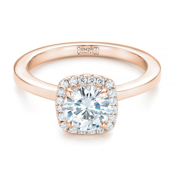 18k Rose Gold 18k Rose Gold Custom Diamond Halo Engagement Ring - Flat View -  102460