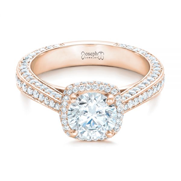 18k Rose Gold 18k Rose Gold Custom Diamond Halo Engagement Ring - Flat View -  102468