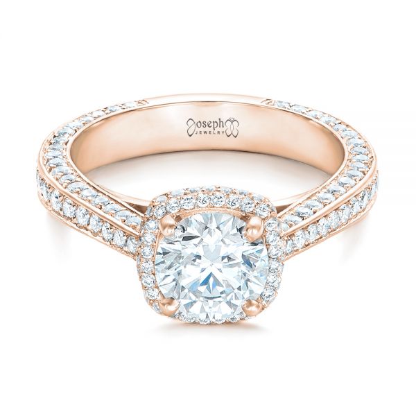 14k Rose Gold 14k Rose Gold Custom Diamond Halo Engagement Ring - Flat View - 102468