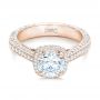 18k Rose Gold 18k Rose Gold Custom Diamond Halo Engagement Ring - Flat View -  102468 - Thumbnail
