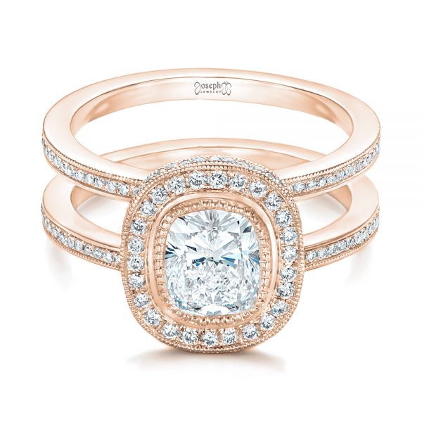 18k Rose Gold 18k Rose Gold Custom Diamond Halo Engagement Ring - Flat View -  102542