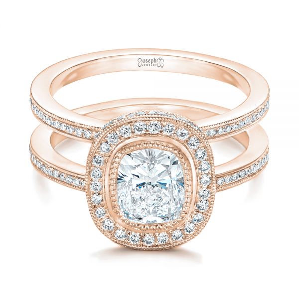 14k Rose Gold 14k Rose Gold Custom Diamond Halo Engagement Ring - Flat View - 102542