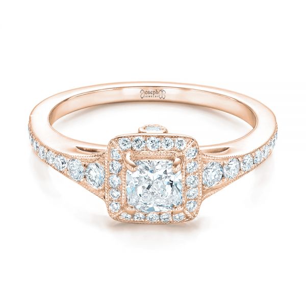 14k Rose Gold 14k Rose Gold Custom Diamond Halo Engagement Ring - Flat View -  102597