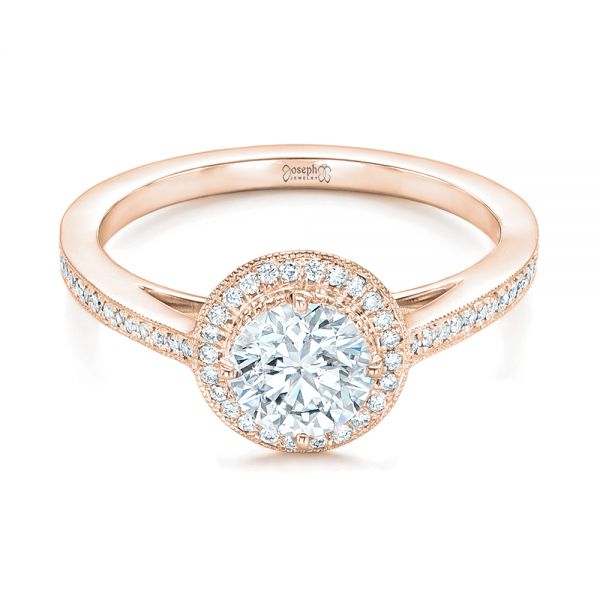 14k Rose Gold 14k Rose Gold Custom Diamond Halo Engagement Ring - Flat View - 102692