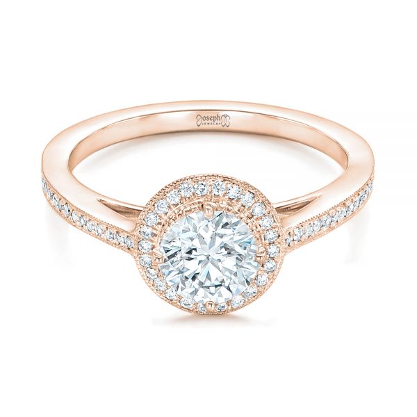 14k Rose Gold 14k Rose Gold Custom Diamond Halo Engagement Ring - Flat View -  102692