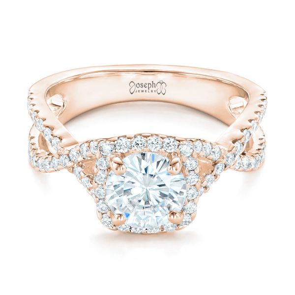 18k Rose Gold 18k Rose Gold Custom Diamond Halo Engagement Ring - Flat View -  102748