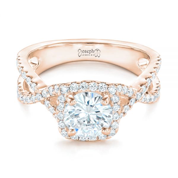 18k Rose Gold 18k Rose Gold Custom Diamond Halo Engagement Ring - Flat View - 102748