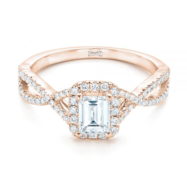 14k Rose Gold 14k Rose Gold Custom Diamond Halo Engagement Ring - Flat View -  102751
