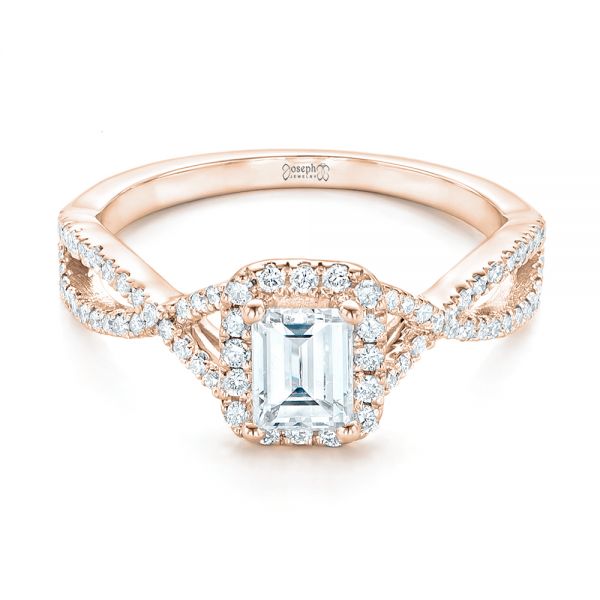 14k Rose Gold 14k Rose Gold Custom Diamond Halo Engagement Ring - Flat View - 102751