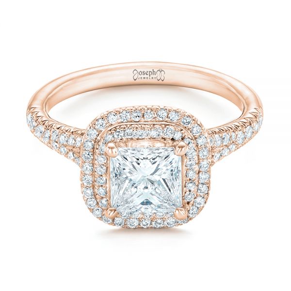 18k Rose Gold 18k Rose Gold Custom Diamond Halo Engagement Ring - Flat View - 102771