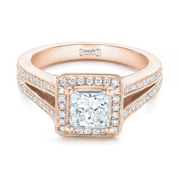 14k Rose Gold 14k Rose Gold Custom Diamond Halo Engagement Ring - Flat View -  102809