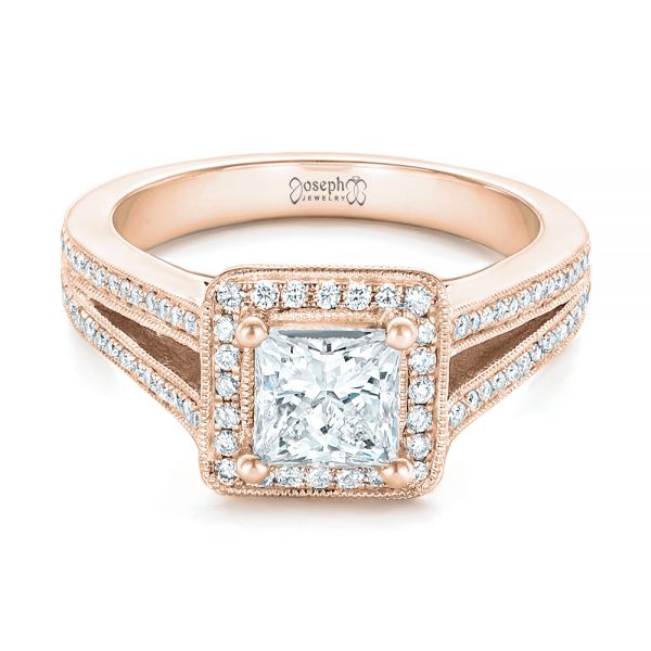 18k Rose Gold 18k Rose Gold Custom Diamond Halo Engagement Ring - Flat View - 102809