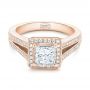 18k Rose Gold 18k Rose Gold Custom Diamond Halo Engagement Ring - Flat View -  102809 - Thumbnail