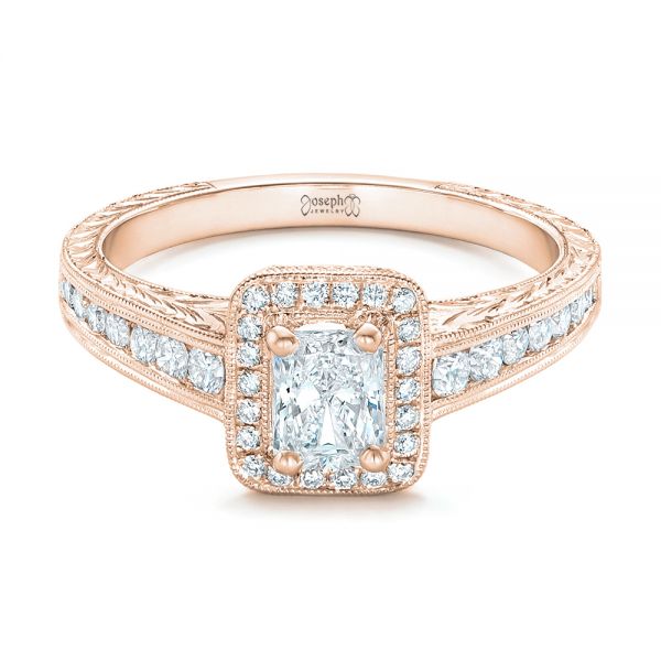 14k Rose Gold 14k Rose Gold Custom Diamond Halo Engagement Ring - Flat View -  102813