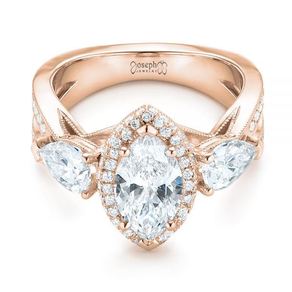 14k Rose Gold 14k Rose Gold Custom Diamond Halo Engagement Ring - Flat View - 102873