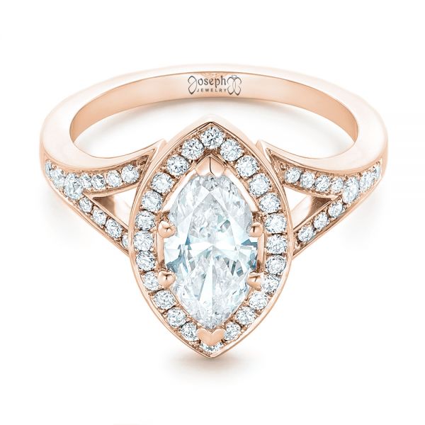 18k Rose Gold 18k Rose Gold Custom Diamond Halo Engagement Ring - Flat View - 102910
