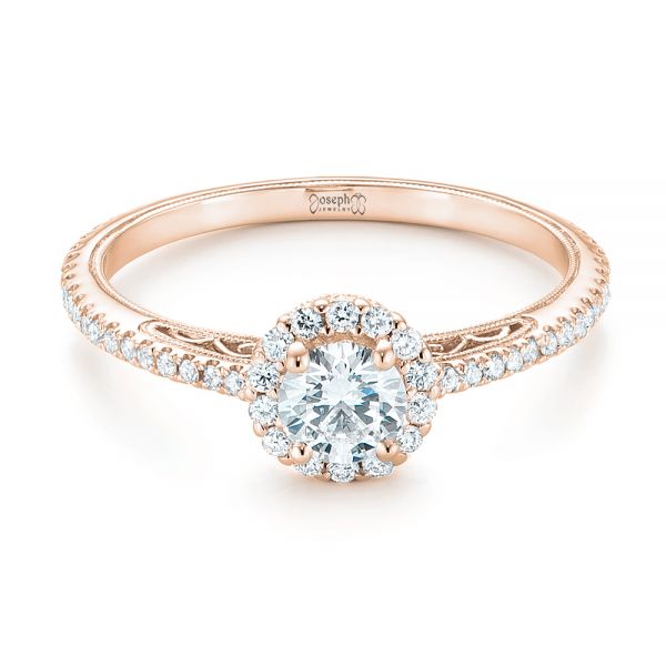 14k Rose Gold 14k Rose Gold Custom Diamond Halo Engagement Ring - Flat View -  102990