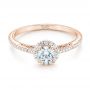 18k Rose Gold 18k Rose Gold Custom Diamond Halo Engagement Ring - Flat View -  102990 - Thumbnail
