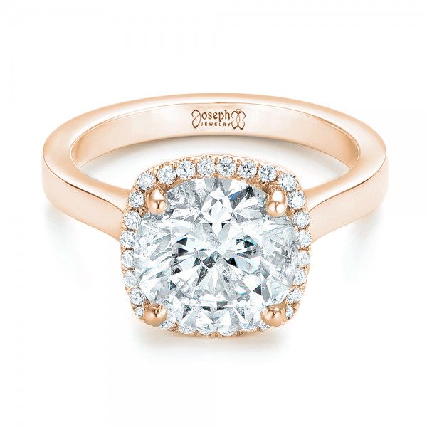 14k Rose Gold 14k Rose Gold Custom Diamond Halo Engagement Ring - Flat View - 103005