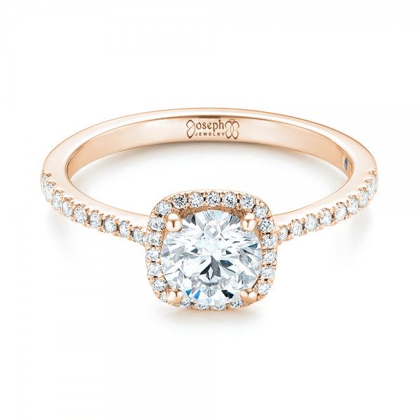 18k Rose Gold 18k Rose Gold Custom Diamond Halo Engagement Ring - Flat View -  103037