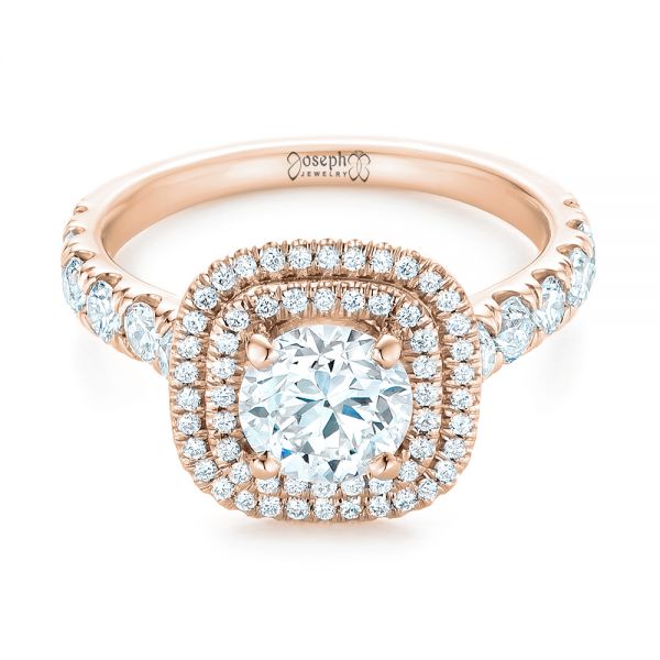 18k Rose Gold 18k Rose Gold Custom Diamond Halo Engagement Ring - Flat View - 103139
