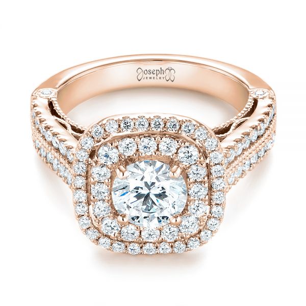 14k Rose Gold 14k Rose Gold Custom Diamond Halo Engagement Ring - Flat View -  103223