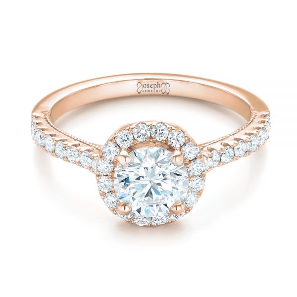 18k Rose Gold 18k Rose Gold Custom Diamond Halo Engagement Ring - Flat View -  103268