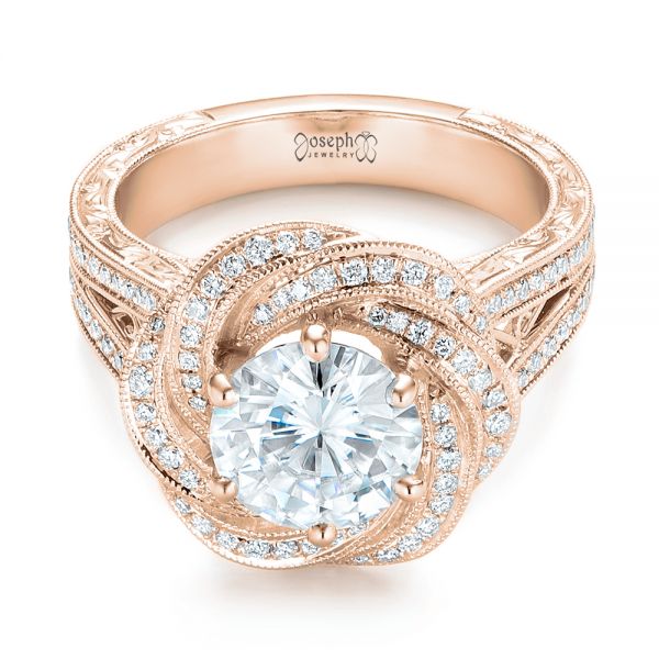 14k Rose Gold 14k Rose Gold Custom Diamond Halo Engagement Ring - Flat View -  103325