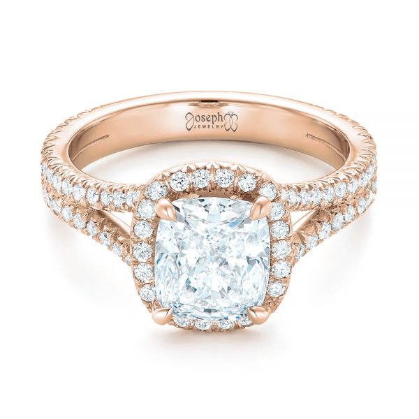 18k Rose Gold 18k Rose Gold Custom Diamond Halo Engagement Ring - Flat View -  103353