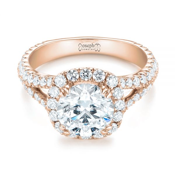 18k Rose Gold 18k Rose Gold Custom Diamond Halo Engagement Ring - Flat View -  103357
