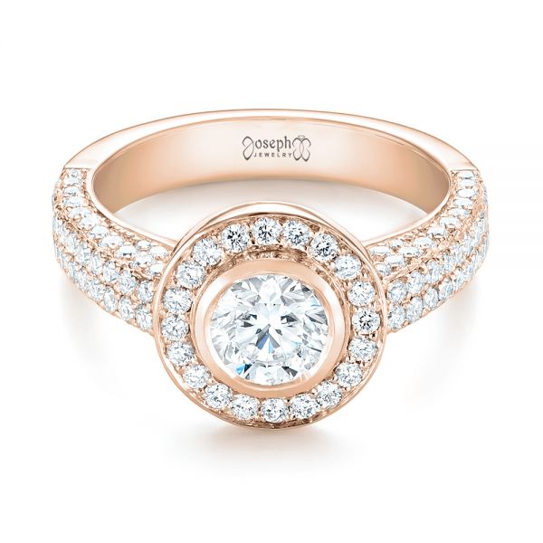 18k Rose Gold 18k Rose Gold Custom Diamond Halo Engagement Ring - Flat View - 103394