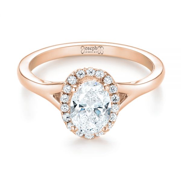 18k Rose Gold 18k Rose Gold Custom Diamond Halo Engagement Ring - Flat View -  103413