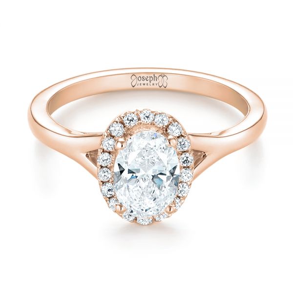 14k Rose Gold 14k Rose Gold Custom Diamond Halo Engagement Ring - Flat View - 103413