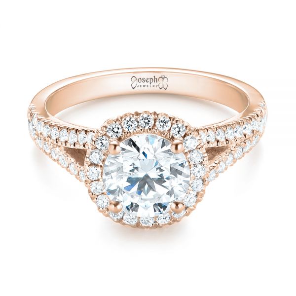 18k Rose Gold 18k Rose Gold Custom Diamond Halo Engagement Ring - Flat View -  103427